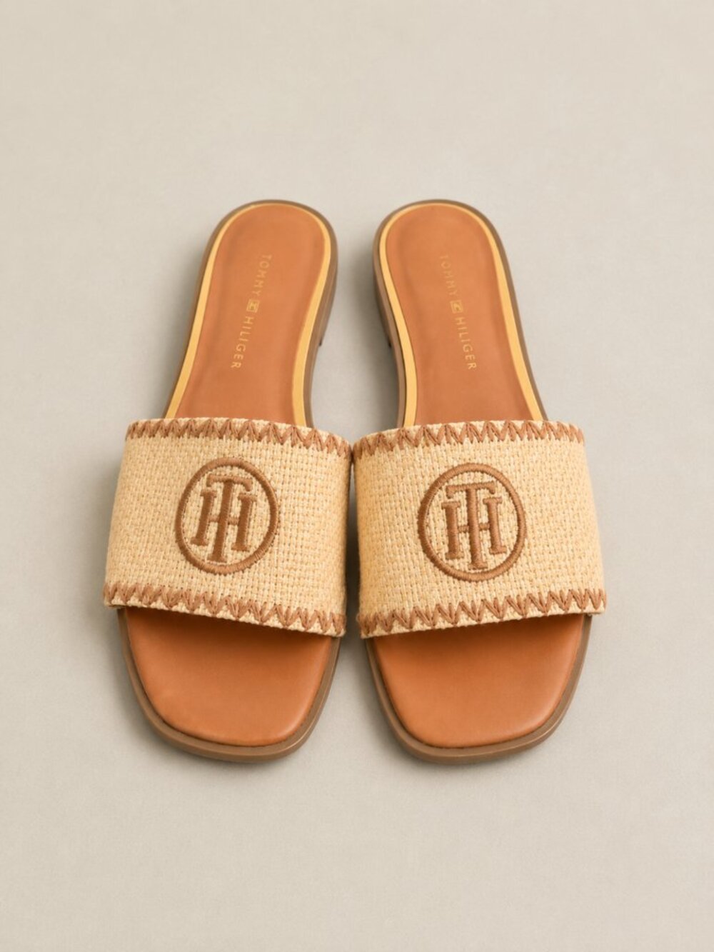 Tommy Hilfiger Beige Raffia Slide Sandals - Picture 2 of 3